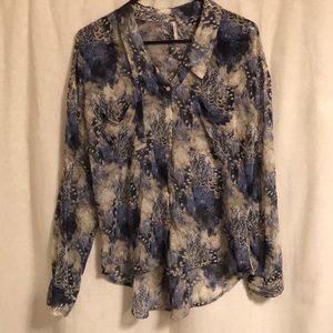 Free People Sheer Blue Boho Floral Blouse